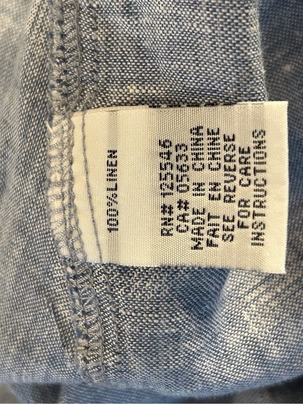 100% Linen Women’s Top Med Chambray Denim Geometrical Circles High Low Comfort - Picture 7 of 8